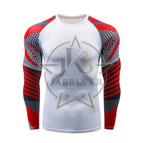 Men's White Long Sleeve Rash Guard – Red Print Sleeves