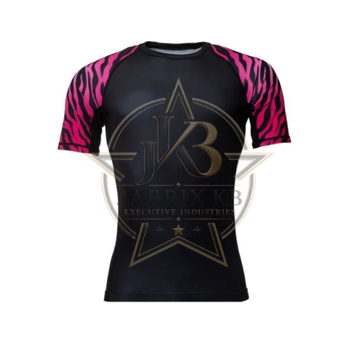 Men's Black Short Sleeve Rash Guard – Pink Tiger Print