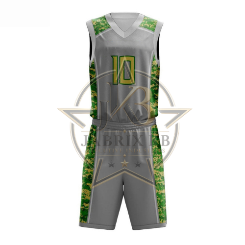 Grey & Green Camo Basketball Uniform Set | Custom Jersey