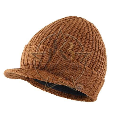 Knit Beanie with Brim for Men & Women – Camel Ribbed Cap with Visor
