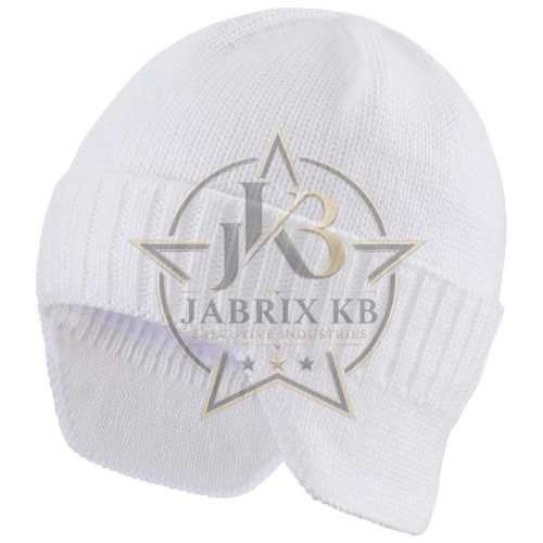 White Knit Beanie with Ear Flaps for Men & Women – Warm Trapper Style Cap