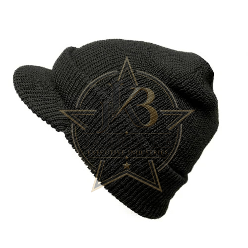 Black Knit Beanie with Brim for Men & Women – Slouchy Peaked Cap