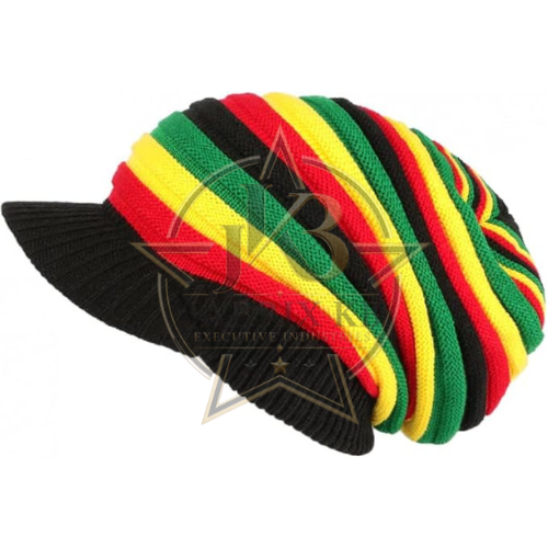 Rasta Striped Knit Beanie with Brim – Reggae Style Ribbed Cap, Multicolor