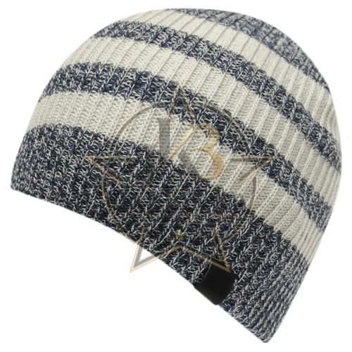 Striped Knit Beanie for Men & Women – Navy & Cream Ribbed Winter Cap