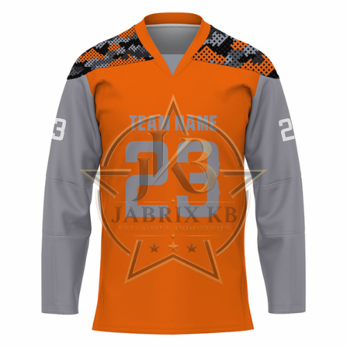 Custom Hockey Jersey for Men – Orange & Grey Digital Camo Team Uniform