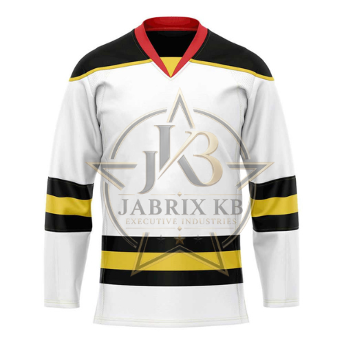 Men's Hockey Jersey – White, Black & Gold Striped Team Uniform