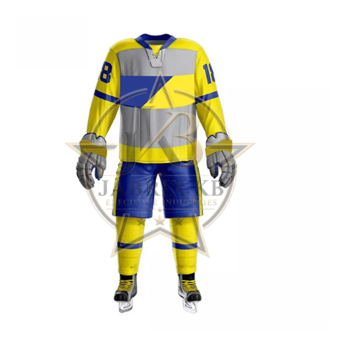 Yellow & Blue Ice Hockey Uniform – Custom Sublimated Jersey Set
