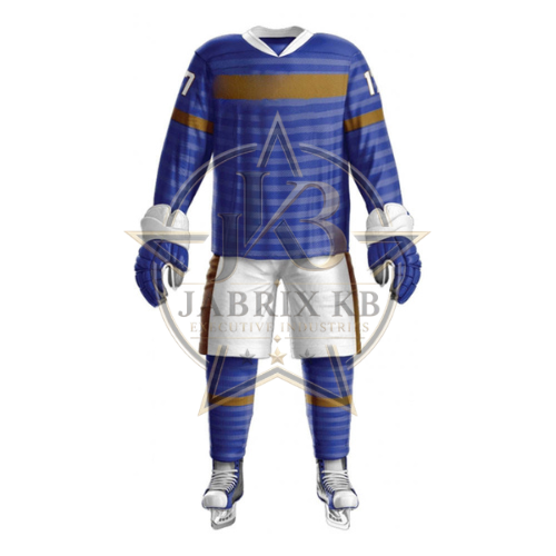 Blue & Gold Ice Hockey Uniform – Textured Stripe Jersey Set