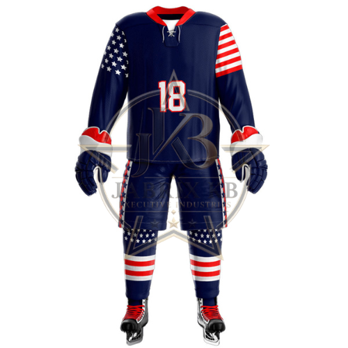 USA Flag Ice Hockey Uniform – Navy, Red & White Jersey Set