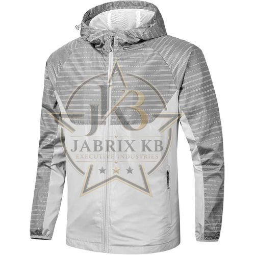 Grey & White Rain Jacket – Men's Reflective Hooded Jacket