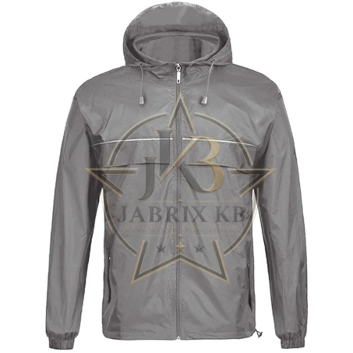 Grey Hooded Rain Jacket – Men's Lightweight Zip Jacket