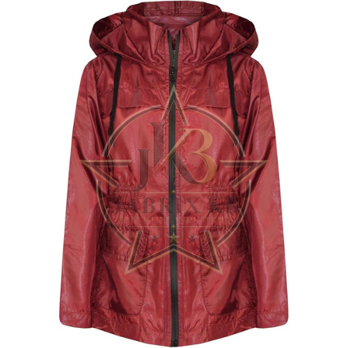 Deep Red Rain Jacket – Women's Hooded Mac with Pockets